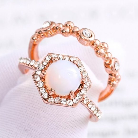 Jewelry - NEW Rose Gold 2pcs/set Hexagonal Opal Ring